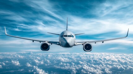 Obraz premium Passenger airplane flying in sky composition background