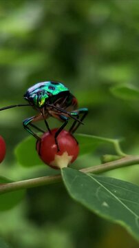 Close up Macro of Green jewel bug, Scutiphora pedicellata, Odisha, India