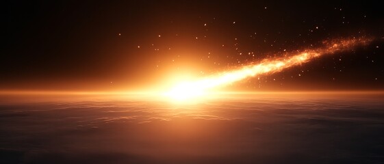 A breathtaking cosmic scene featuring a bright comet rising over a serene horizon, illuminating the stars in the night sky.