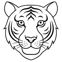 Tiger Face Line Art Emphasizing Piercing Eyes and Bold Stripes