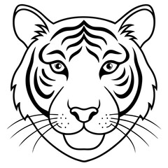 Tiger Face Line Art Emphasizing Piercing Eyes and Bold Stripes