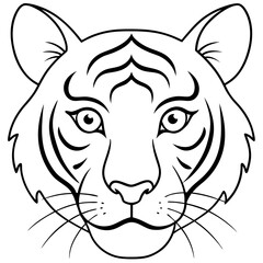 Tiger Face Line Art Emphasizing Piercing Eyes and Bold Stripes