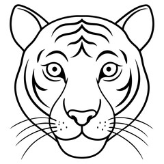 Tiger Face Line Art Emphasizing Piercing Eyes and Bold Stripes