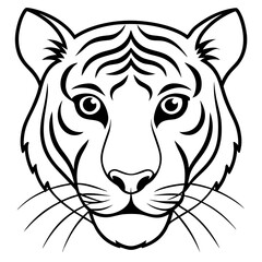 Tiger Face Line Art Emphasizing Piercing Eyes and Bold Stripes