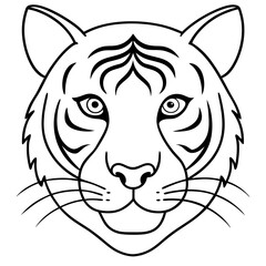 Tiger Face Line Art Emphasizing Piercing Eyes and Bold Stripes