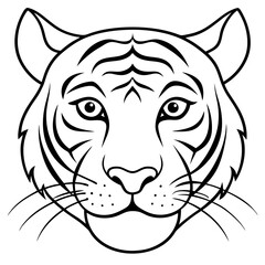 Tiger Face Line Art Emphasizing Piercing Eyes and Bold Stripes