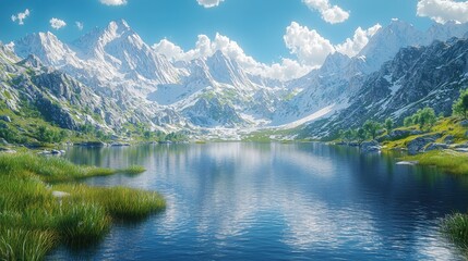 Naklejka premium Stunningly Realistic Mountain Landscape with Reflections