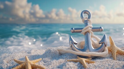 A nautical-themed beach party invitation card, complete with a small anchor charm tied with rope, creating a vibrant and festive atmosphere.