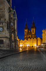 Fototapeta premium Church of the Mother of God before Týn on the old town square in the night, Prague, Czech Republic