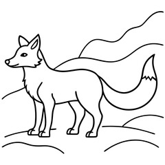 Fox in Snow Line Art with Tail Wrapped