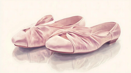 A pair of pink satin ballet flats with bows.