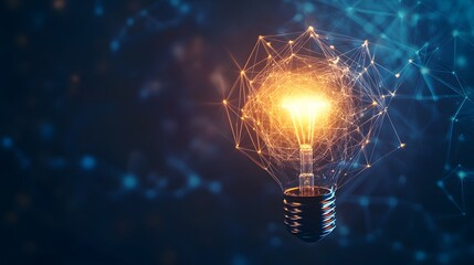 A Glowing Light Bulb Composed of Interconnected Lines and Dots