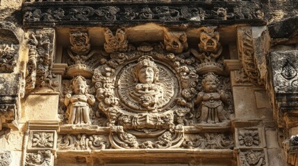 Intricate Stone Carvings on Ancient Temple Wall
