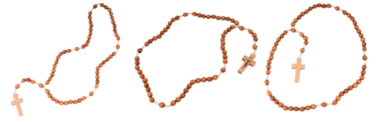 wooden rosary beads isolated on transparent background. png, set of three rosaries