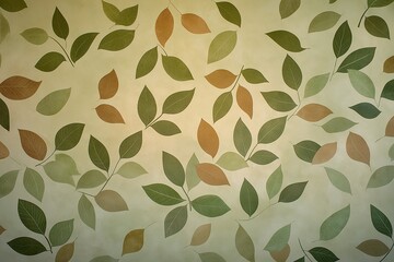 Fototapeta premium Muted green and brown leaf pattern creating a serene and natural ambiance in an indoor setting, perfect for interior design inspiration