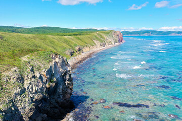 Landscape shot of the coast Japan sea rocks, ocean view