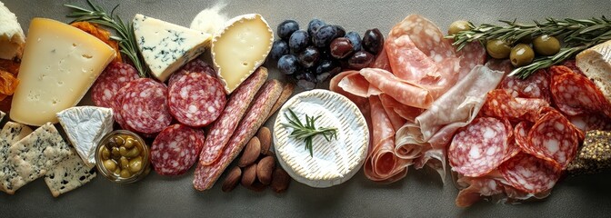 Variety of meat schees olives snacks wallpaper background