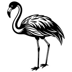 Obraz premium Flamingo Silhouette One Legged Tick Vector Black Art