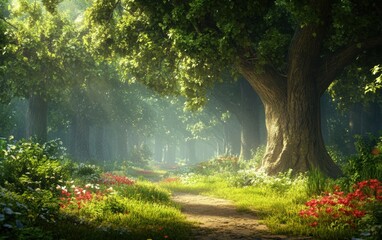 Fototapeta premium Beautiful forest. Summer forest with sunlights