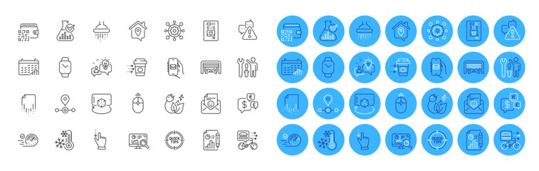 Food delivery, Touchscreen gesture and Qr code line icons pack. Smartwatch, Recovery file, Idea web icon. Framework, Augmented reality, Warning pictogram. Seo analytics, Tips, Coffee delivery. Vector