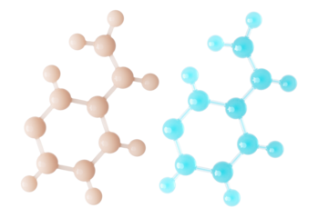Models of organic cosmetics molecules, molecular structure representing chemical compounds. 3d rendering for pharmaceutical sciences to visualize atomic configurations