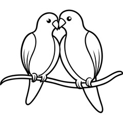 Lovebirds Line Art Intertwined Tails on Branch Vector