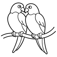 Fototapeta premium Lovebirds Line Art Intertwined Tails on Branch Vector