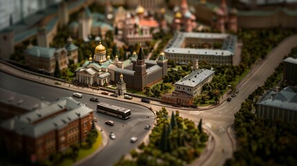Naklejka premium Miniature Cityscape with Historic Buildings in Moscow