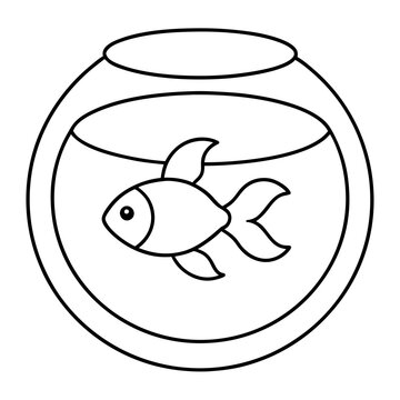 recommend clip art: Minimalist Goldfish Line Art with Flowing Fins in a Bowl Vector Design
