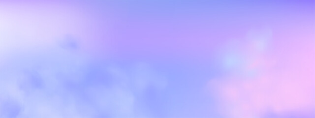 Fototapeta premium Panoramic abstract pink blue sky background. Skyscape with fluffy clouds. Gradient fantasy paradise background.