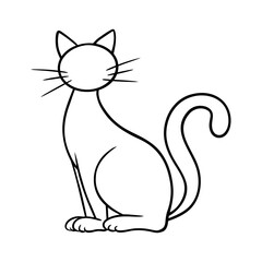 Spooky Halloween cat illustration in line art style. Graphic monochrome drawing. Hand drawn outline sketch, engraved doodle illustration. For coloring book, invitation, decoration.