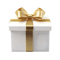 PNG cutout of three large and small anniversary white gift box with gold ribbon surprise presents. Isolated on a transparent background. Generative AI