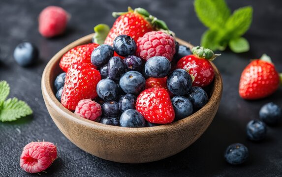Delicious fruit on the table. Strawberry cake. Strawberry in the baslet