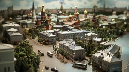 Obraz premium Miniature Model of Moscow's City Center Featuring St. Basil's Cathedral