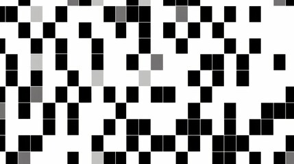 Black and white pixel art gradient on a white background, featuring minimalist squares and ample copy space for text. 