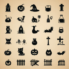 Obraz premium set of flat Halloween icons generated by AI