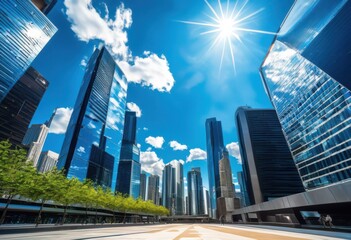 Fototapeta premium vibrant city skyline showcasing modern skyscrapers stylish business briefcases dynamic urban environment, architecture, building, landscape, design