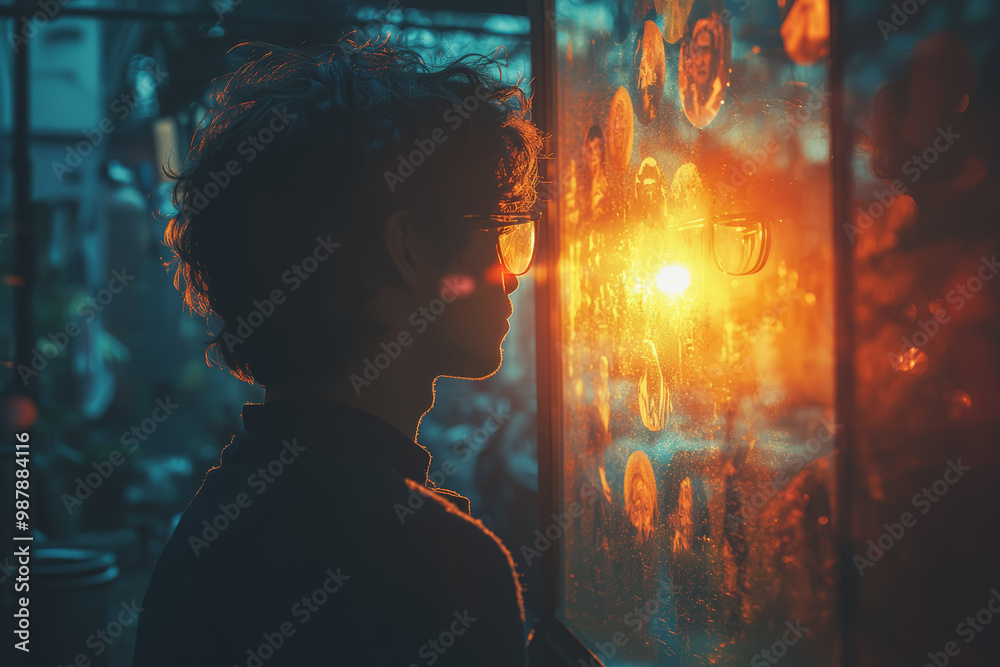 Poster an image of a person standing in front of a mirror, where their reflection morphs into a different e
