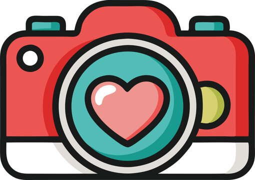 Retro camera with heart symbol, flat vector design for photography lovers