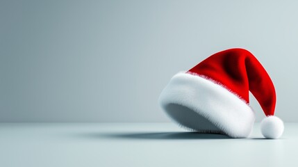 A red Santa hat on a light background.