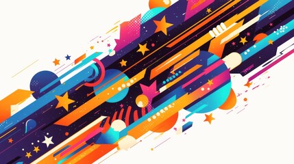 an abstract background with colorful geometric elements and bold stripes on a white backdrop，combines striking lines and shapes