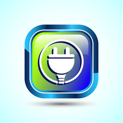 Electricity, Power, Plug Icon Design Illustration, Icon For Web and mobile application, Glossy  Square Button Design