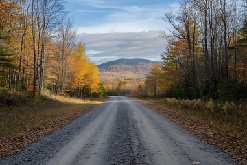 Fototapeta premium Autumnal Road Leading to a Mountain Valley in the Fall