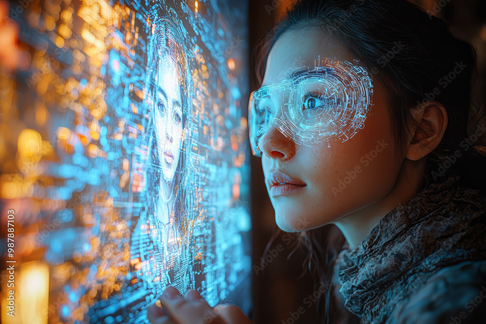 Poster a person creating a virtual masterpiece using an augmented reality interface, symbolizing the future