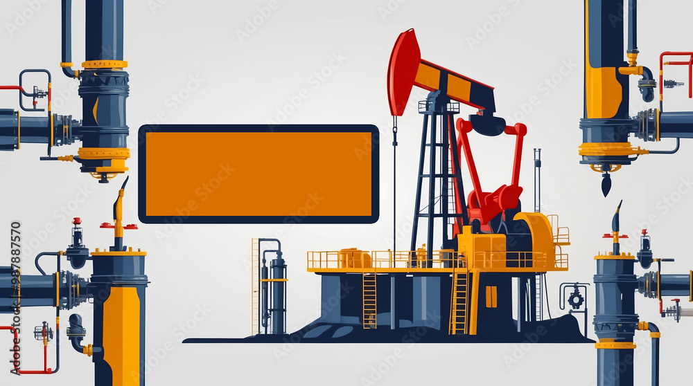 Wall mural Oil industry, drilling equipment, flat design banner