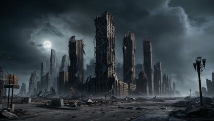 終末後の高層ビル群/イラスト