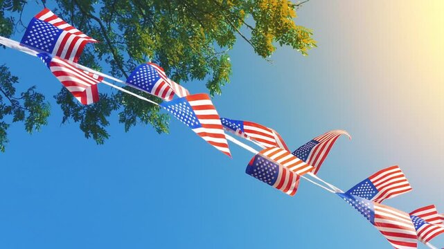 Flags Flapping In Sun Glow By Tree