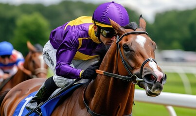 Obraz premium Thrilling Finish: Jockey Leads the Race to Victory