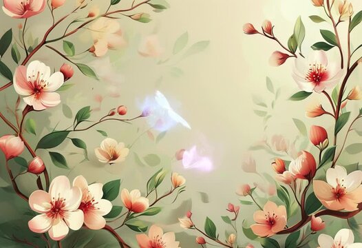 Butterflies gracefully fluttering against a soft floral background, creating a dreamy and tranquil video effect ideal for spring or nature-themed projects. The soft pastel tones enhance the peaceful a