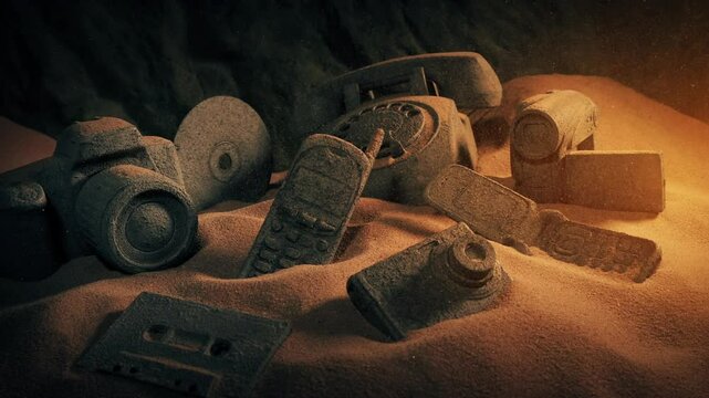 Fossilized Old Technology Items Revealed In Dusty Glow
